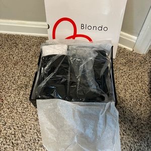 Blondo Etana Waterproof Block Heel Bootie (Black Suede)